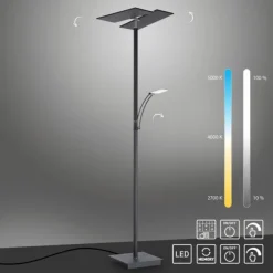 LED Stehlampe anthrazit farbig schwenkbar dimmbar Lesearm CCT Memory