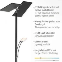 LED Stehlampe anthrazit farbig schwenkbar dimmbar Lesearm CCT Memory