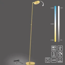 LED Stehleuchte AKKU Bente, Akkuleuchte, IP20, aufladbar, messingfarben