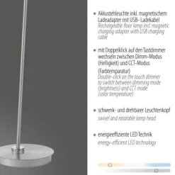 LED Stehleuchte AKKU BENTE, stahl, dimmbar, Akkuleuchte