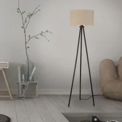 LED Stehleuchte beige sandfarbener Schirm mit Schalter Wohnzimmer