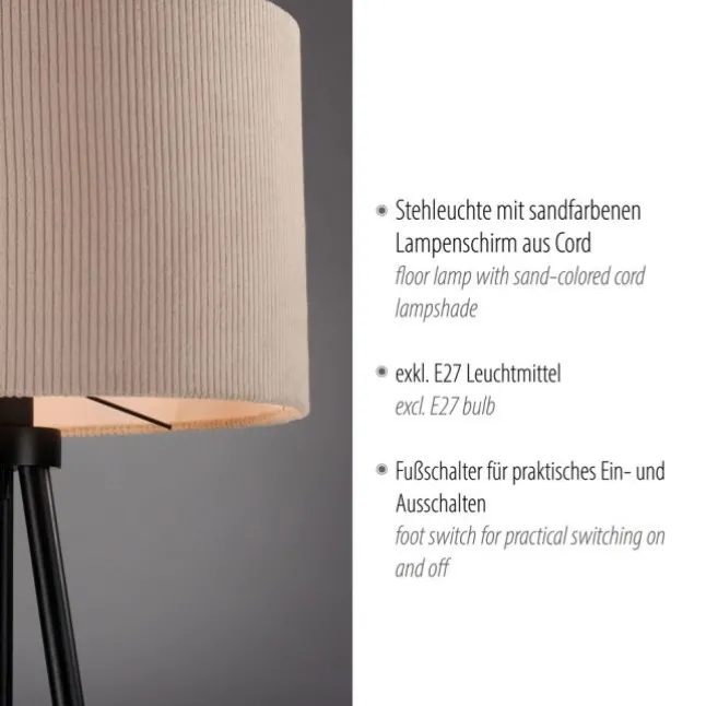 LED Stehleuchte beige sandfarbener Schirm mit Schalter Wohnzimmer