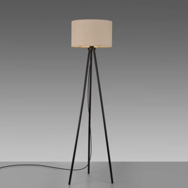 LED Stehleuchte beige sandfarbener Schirm mit Schalter Wohnzimmer