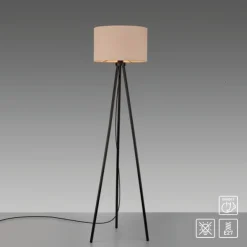 LED Stehleuchte beige sandfarbener Schirm mit Schalter Wohnzimmer