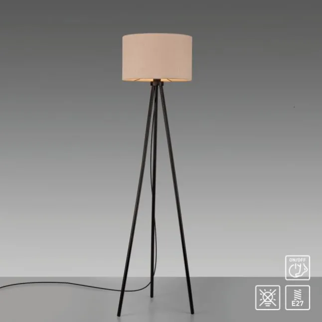 LED Stehleuchte beige sandfarbener Schirm mit Schalter Wohnzimmer