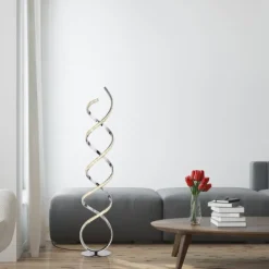 LED Stehleuchte chrom geschwungen dimmbar über Schnurdimmer modern