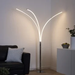 LED-Stehleuchte, Chrom, 3 Leuchtarmen, warmweiß, Kippschalter