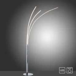 LED-Stehleuchte, Chrom, 3 Leuchtarmen, warmweiß, Kippschalter