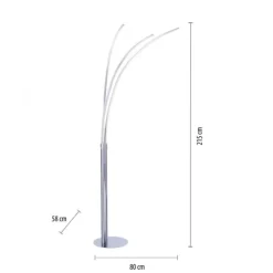 LED-Stehleuchte, Chrom, 3 Leuchtarmen, warmweiß, Kippschalter