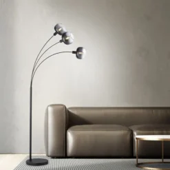 LED Stehleuchte 3 flammig schwarz Rauchglas modern schwenkbar