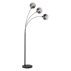 LED Stehleuchte 3 flammig schwarz Rauchglas modern schwenkbar