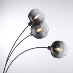 LED Stehleuchte 3 flammig schwarz Rauchglas modern schwenkbar