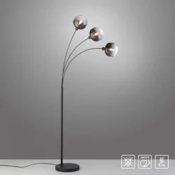 LED Stehleuchte 3 flammig schwarz Rauchglas modern schwenkbar