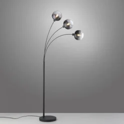 LED Stehleuchte 3 flammig schwarz Rauchglas modern schwenkbar