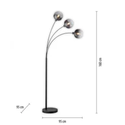 LED Stehleuchte 3 flammig schwarz Rauchglas modern schwenkbar