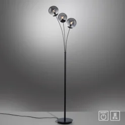 LED Stehleuchte 3 flammig schwarz dekoratives Design Lichtspiel gebogen