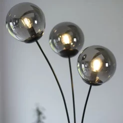 LED Stehleuchte 3 flammig schwarz dekoratives Design Lichtspiel gebogen