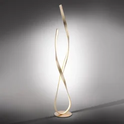 LED Stehleuchte goldfarbig geschwungene Leuchtarme warmweiß Schnurdimmer