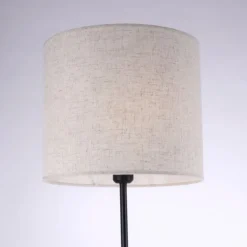 LED-Stehleuchte, Holz, Stoffschirm,1xE27, Schnurschalter