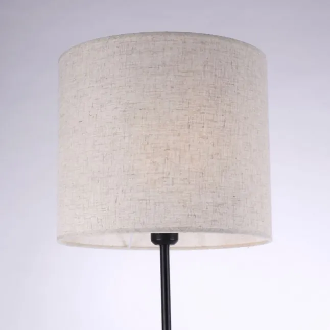 LED-Stehleuchte, Holz, Stoffschirm,1xE27, Schnurschalter