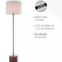 LED-Stehleuchte, Holz, Stoffschirm,1xE27, Schnurschalter