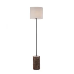 LED-Stehleuchte, Holz, Stoffschirm,1xE27, Schnurschalter