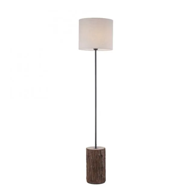 LED-Stehleuchte, Holz, Stoffschirm,1xE27, Schnurschalter