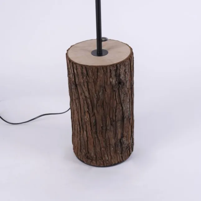 LED-Stehleuchte, Holz, Stoffschirm,1xE27, Schnurschalter