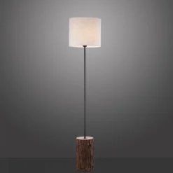 LED-Stehleuchte, Holz, Stoffschirm,1xE27, Schnurschalter