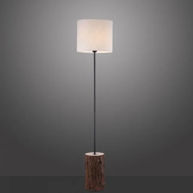 LED-Stehleuchte, Holz, Stoffschirm,1xE27, Schnurschalter