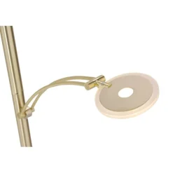 LED-Stehleuchte in messing-matt mit Lesearm und Lichtfarbsteuerung mit Memoryfunktion und Tastdimmer