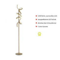 LED Stehleuchte maessing matt geschwungen warmweiße Lichtfarbe inkl. Dimmfunktion