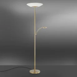 LED Stehleuchte, messing matt, inkl. Leselampe, inkl. Tastdimmer, modern