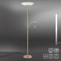 LED Stehleuchte, messing matt, inkl. Leselampe, inkl. Tastdimmer, modern