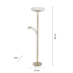 LED Stehleuchte, messing matt, inkl. Leselampe, inkl. Tastdimmer, modern
