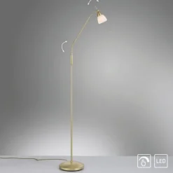 LED Stehleuchte messing matt Opalglas 3 Stufen Touchdimmer verstellbar