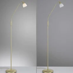 LED Stehleuchte messing matt Opalglas 3 Stufen Touchdimmer verstellbar