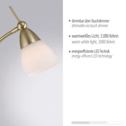 LED Stehleuchte messing matt Opalglas 3 Stufen Touchdimmer verstellbar