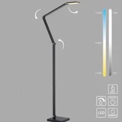 LED Stehleuchte SAMSKY, grau, CCT-Steuerung, Tastdimmer, höhenverstellbar