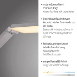LED Stehleuchte SAMSKY, silber, dimmbar, höhenverstellbar, Farbtemperatursteuerung