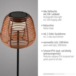 LED Stehleuchte schwarz Akku spritzwasserschutz USB Touchdimmer