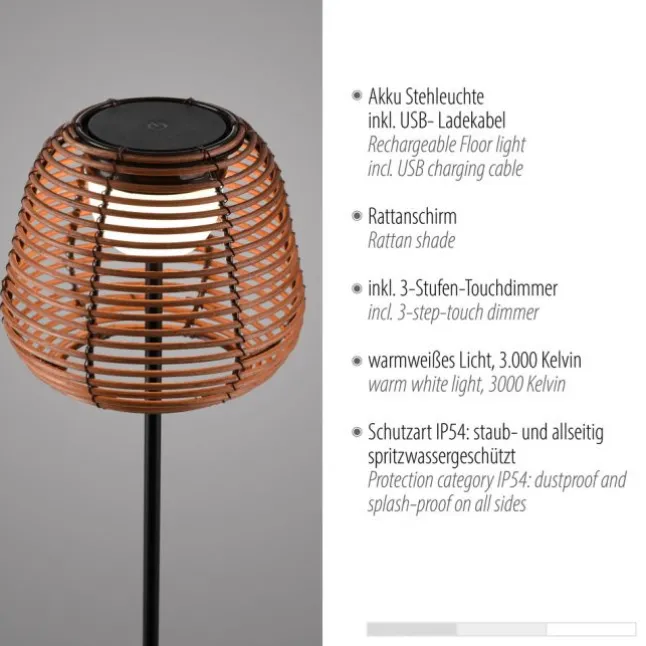 LED Stehleuchte schwarz Akku spritzwasserschutz USB Touchdimmer