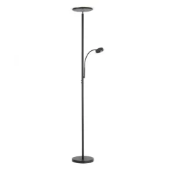 LED-Stehleuchte, schwarz, dimmbar, Touchdimmer, Lesearm, Fluterkopf einstellbar