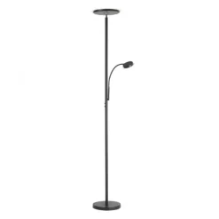 LED-Stehleuchte, schwarz, dimmbar, Touchdimmer, Lesearm, Fluterkopf einstellbar