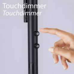 LED-Stehleuchte, schwarz, dimmbar, Touchdimmer, Lesearm, Fluterkopf einstellbar