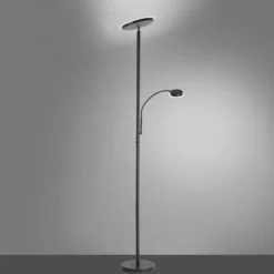 LED-Stehleuchte, schwarz, dimmbar, Touchdimmer, Lesearm, Fluterkopf einstellbar