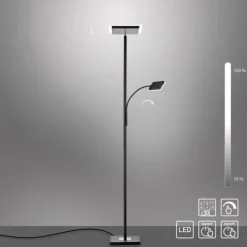 LED-Stehleuchte, schwarz, dimmbar, Lesearm, Deckenfluter
