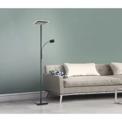 LED-Stehleuchte, schwarz, dimmbar, Lesearm, Deckenfluter