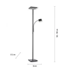 LED-Stehleuchte, schwarz, dimmbar, Lesearm, Deckenfluter