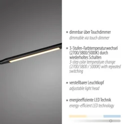 LED Stehleuchte schwarz dimmbar 3 Stufen CCT Touchdimmer Spots drehbar